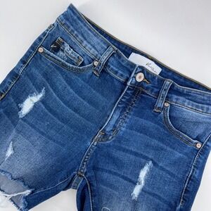 Kancan‎ Womens Small Distressed Denim Shorts Blue Frayed Hem stretch